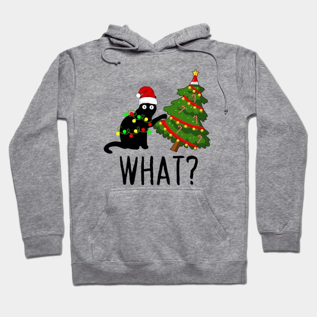 Black Cat Pushing Christmas Tree Over Cat What? Hoodie by DenverSlade